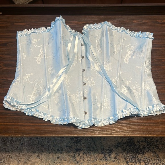 Light Blue Satin Corset Top w/ Ruffle Trim – Size 2XL NWOT - Picture 6 of 9